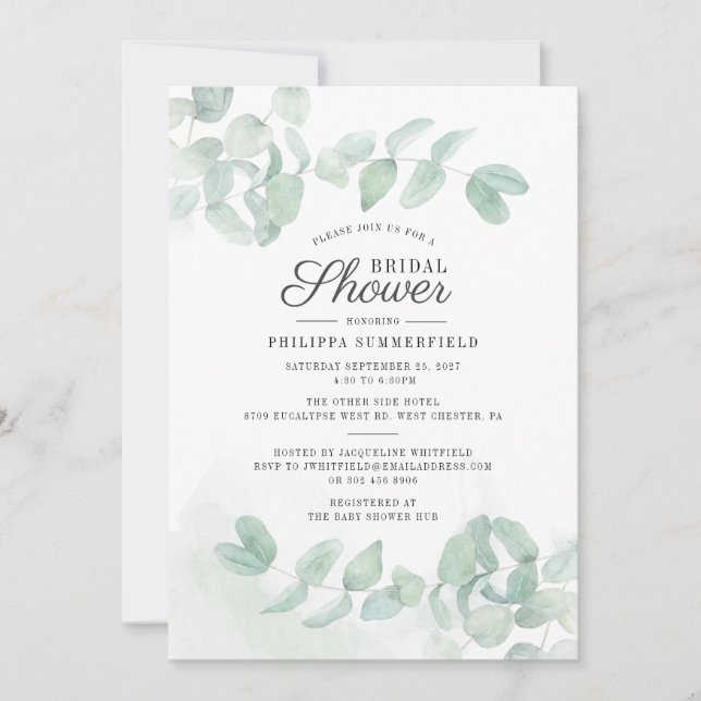 Eucalyptus Greenery Minimalist Bridal Shower Invitation (Front)