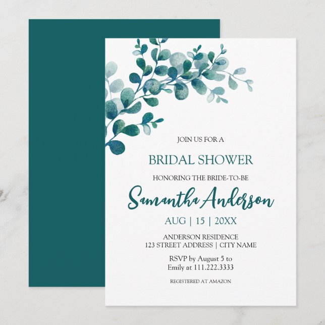 Eucalyptus greenery minimalist Bridal Shower Invitation (Front/Back)
