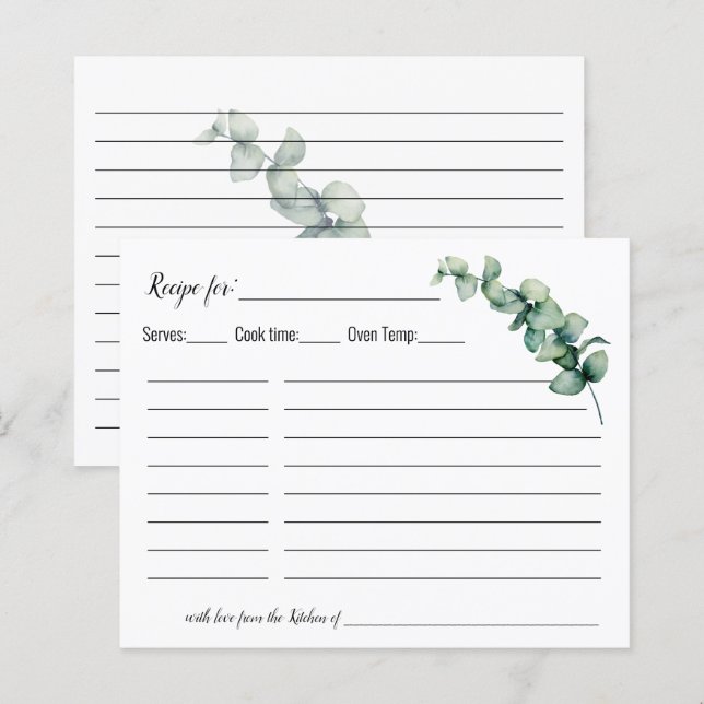 Eucalyptus Greenery Minimalist Recipe card (Front/Back)