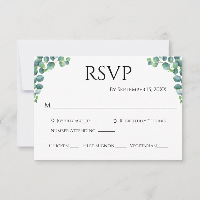 Eucalyptus Greenery Minimalist Simple Wedding  RSVP Card (Front)