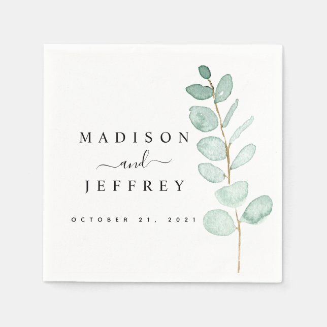 Eucalyptus Greenery Minimalist Wedding Cocktail Napkin (Front)