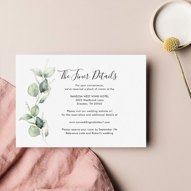 Eucalyptus Greenery Minimalist Wedding Enclosure Card (Eucalyptus Greenery Wedding Details Card)