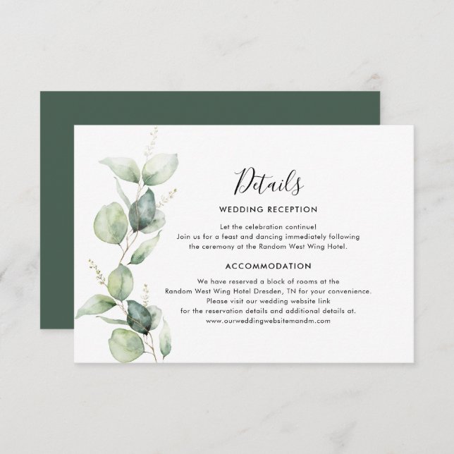 Eucalyptus Greenery Minimalist Wedding Enclosure Card (Front/Back)