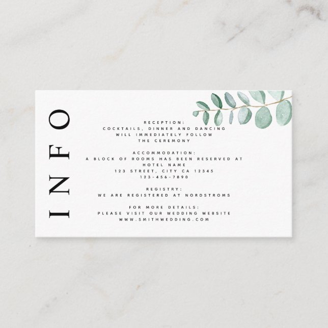 Eucalyptus Greenery Minimalist Wedding Information Enclosure Card (Front)