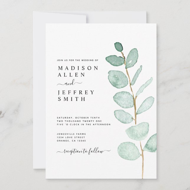Eucalyptus Greenery Minimalist Wedding Invitation (Front)