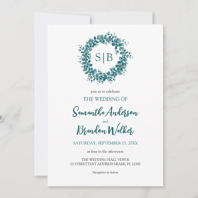 Eucalyptus greenery minimalist Wedding Invitation (Front)