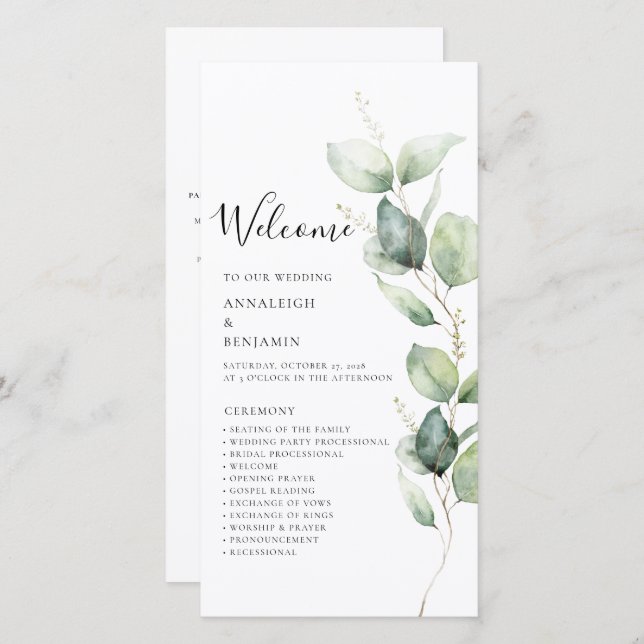 Eucalyptus Greenery Minimalist Wedding Program (Front/Back)