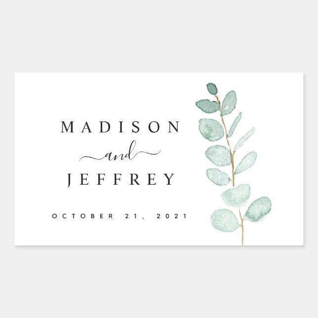 Eucalyptus Greenery Minimalist Wedding Rectangular Sticker (Front)