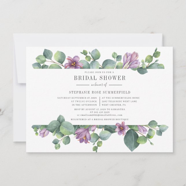Eucalyptus Greenery Modern Bridal Shower Invitation (Front)