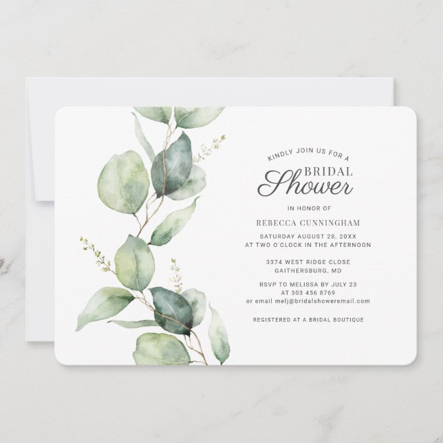 Eucalyptus Greenery Modern Bridal Shower Invitation (Front)