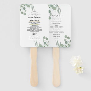 Eucalyptus Greenery Modern Chic Wedding Program  Hand Fan