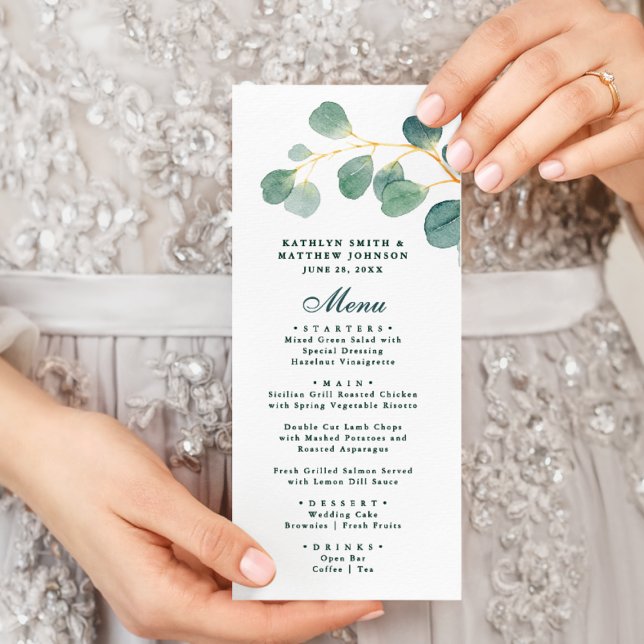 Eucalyptus Greenery Modern Elegant Summer Wedding Menu (Creator Uploaded)