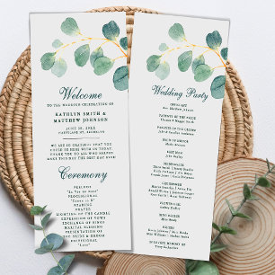 Eucalyptus Greenery Modern Elegant Summer Wedding Programme
