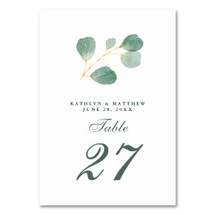 Eucalyptus Greenery Modern Elegant Summer Wedding Table Number
