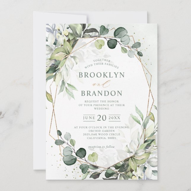 Eucalyptus Greenery Modern Geometric Wedding Invit Invitation (Front)