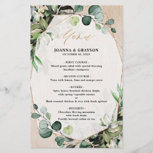 Eucalyptus Greenery Modern Geometric Wedding Menu