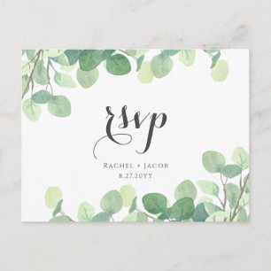 Eucalyptus Greenery Modern Script Wedding RSVP Postcard