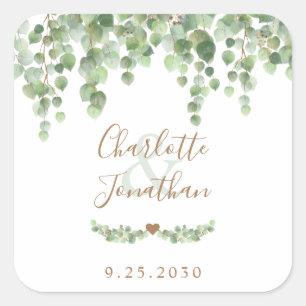 Eucalyptus Greenery Modern Simple Wedding Square Sticker