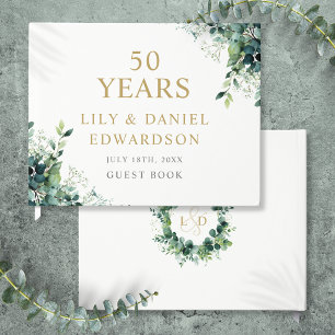 Eucalyptus Greenery Monogram 50th Anniversary Guest Book