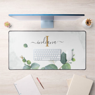 Eucalyptus Greenery Monogram Script Bridal Shower Desk Mat