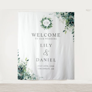 Eucalyptus Greenery Monogram Wedding Backdrop Tapestry