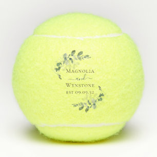 Eucalyptus Greenery Monogram Wedding  Tennis Balls