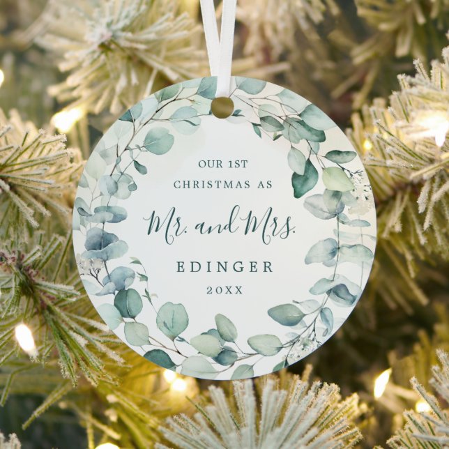 Eucalyptus Greenery Mr. and Mrs. Photo Newlywed Metal Tree Decoration (Insitu)