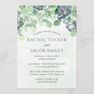 Eucalyptus Greenery Navy Blue Floral Wedding Invitation