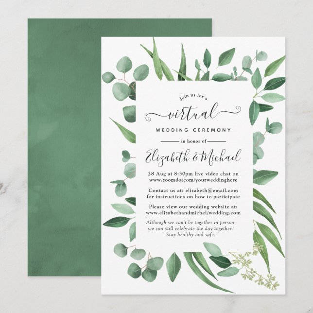 Eucalyptus Greenery Online Virtual Wedding Invitation (Front/Back)