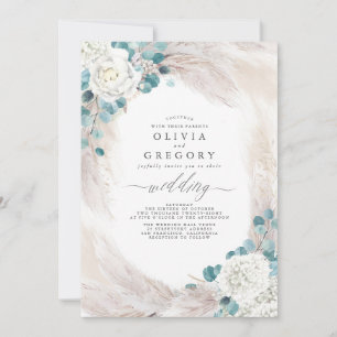 Eucalyptus Greenery Pampas Grass Exotic Wedding Invitation