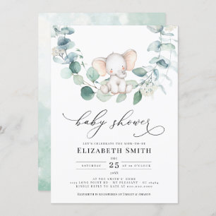 Eucalyptus Greenery Peanut Elephant Baby Shower Invitation