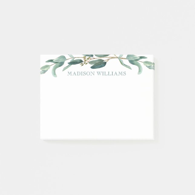 Eucalyptus Greenery Personalised Botanical Post-it Notes (Front)