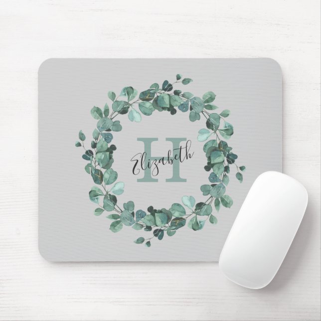 Eucalyptus Greenery Personalised Monogram Mouse Mat (With Mouse)