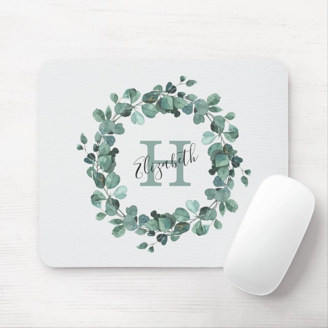 Eucalyptus Greenery Personalised Monogram Mouse Pa Mouse Mat (With Mouse)