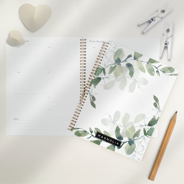 Eucalyptus Greenery Personalised Monogram Name Planner (Creator Uploaded)