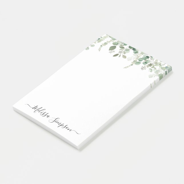 eucalyptus greenery personalised post-it notes (Angled)