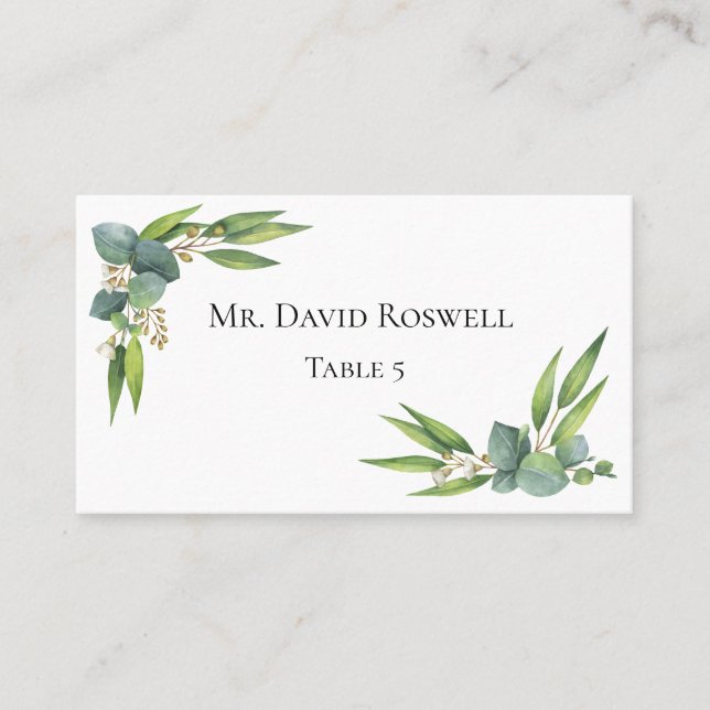 Eucalyptus Greenery Personalised Wedding Place Card (Front)