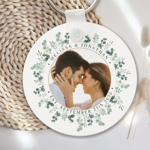 Eucalyptus Greenery Personalized Photo Wedding Key Ring