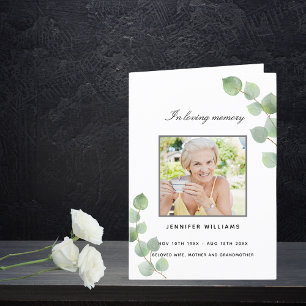 Eucalyptus greenery photo elegant funeral program thank you card