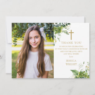 Eucalyptus Greenery Photo First Holy Communion Thank You Card