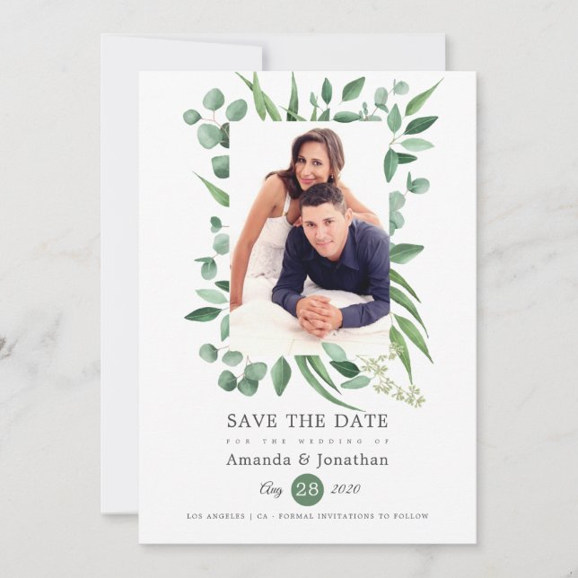 Eucalyptus Greenery Photo Wedding Save The Date (Front)