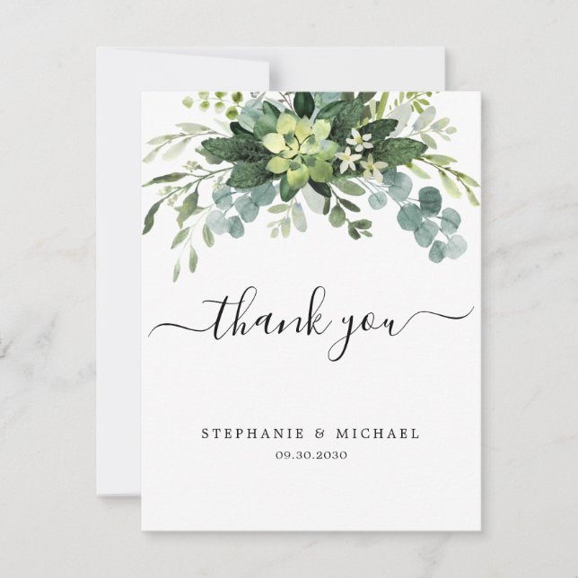Eucalyptus Greenery Photo Wedding Thank You Card (Front)