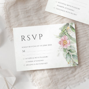 Eucalyptus Greenery Pink Floral Wedding RSVP Card