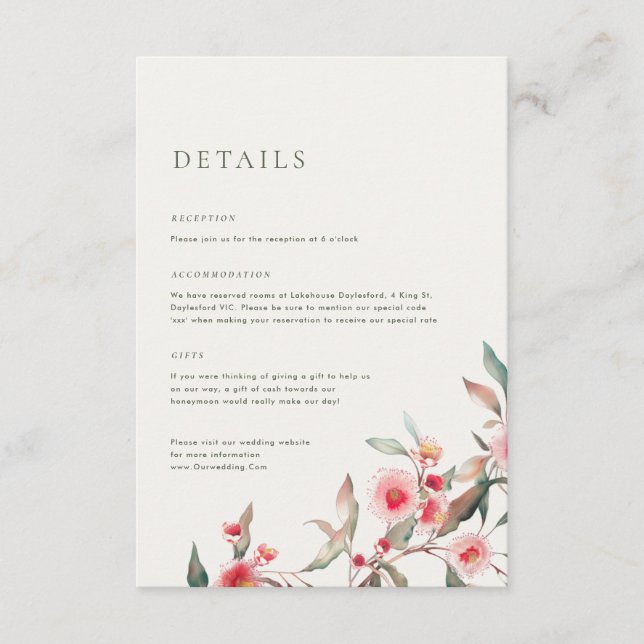 Eucalyptus Greenery & Pink Florals Wedding Enclosure Card (Front)