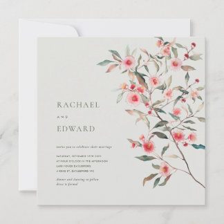Eucalyptus Greenery & Pink Florals Wedding Invitation