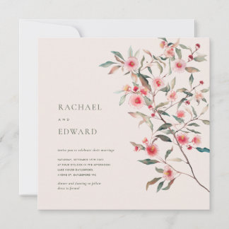 Eucalyptus Greenery & Pink Florals Wedding Invitation