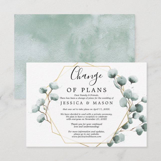 Eucalyptus Greenery Postponed Wedding Announcement (Front/Back)