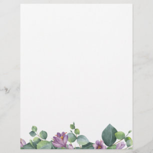 Eucalyptus Greenery Purple Floral Custom Letterhead
