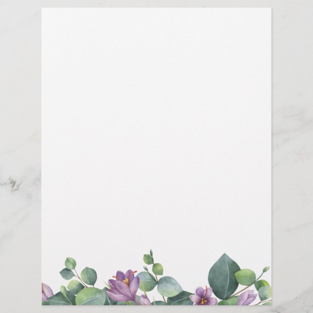 Eucalyptus Greenery Purple Floral Custom Letterhead (Front)