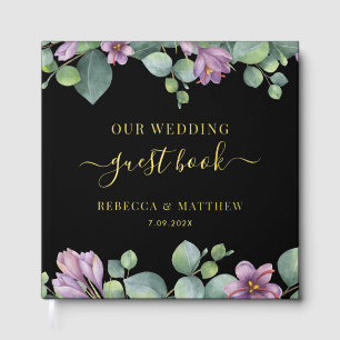 Eucalyptus Greenery Purple Wedding Gold Foil Guest Book